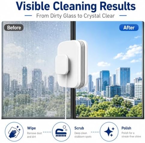 6-in-1 Magnetic Window Wiper, Double Sided Glass Cleaner, 8-15mm Glass,3PCS - Image 7