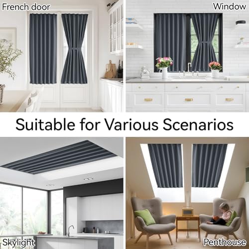 Vatge French Door Curtain - Thermal Insulated Window Curtain with Magic Tape for Glass/Front/Sliding Door, 1 Panel, W54 x L40, Grey - Image 6