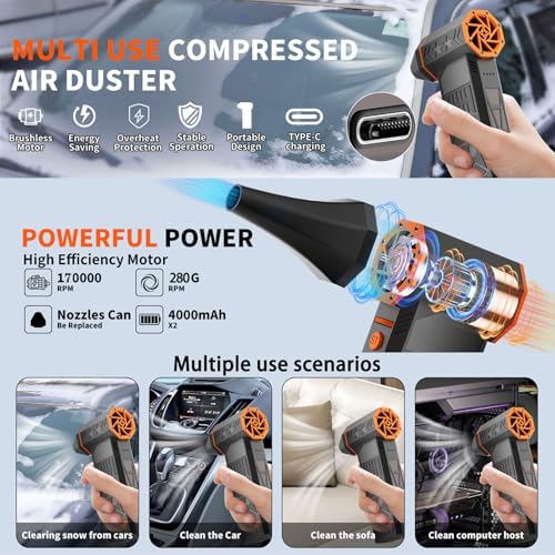 170000RPM Electric Air Duster Rechargeable Cordless Cleaner for Gaming Setup Keyboard PC Console Repair Tool with Multi Nozzles Compressed Air Alternative - Image 6