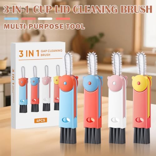 3 in 1 Cup Lid Cleaning Brush, Multifunctional Crevice & Gap Cleaner for Water Bottles, Insulated Cups and Tumblers, Deep Cleaning Tool for Home & Kitchen, Portable Travel Lid Cleaner Set (4 PCS) - Image 2