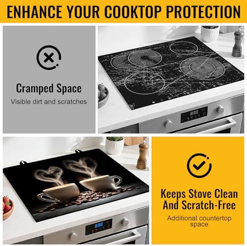 NYZE 28x20 Inch Electric Stove Top Cover - Heat Resistant Glass Flat Top Stovetop Protector Mat, Coffee Themed Dish Drying Mat & Extra Counter Space Saver for Kitchen Decor - Image 5