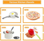150Pcs Kitchen Playset, Toddlers Pretend Cooking Cookware Accessories, Food, Picnic Blanket, Fruits, Veges, 2Pack Shopping Storage Basket, Dessert and Prop Money, Gift for Kids (White) - Image 4