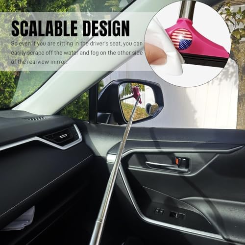 Side Mirror Squeegee, Window Cleaner Tool, Retractable Car Side Mirror Squeegee with Telescopic Long Handle, Car Mini Portable Window Cleaner Tool for Rainy Weather (Colorful Flag/Pink) - Image 3