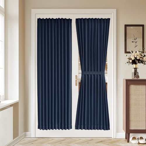 Vatge Door Curtain for Glass Door - Self Adhesive French Door Curtains Adjustable Window Coverings for Front/Back Doors, 1 Panel, W36 x L72, Navy by Vatge