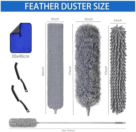 7 Pcs Microfiber Feather Duster with 100-inch Telescopic Extendable Pole, Washable and Reusable Cobweb Duster Kit, Dusters for Cleaning High Ceiling,Fan,Furniture,Blinds - Image 2