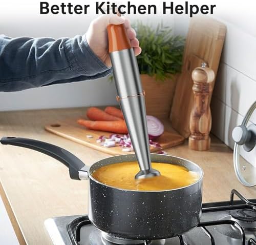 Turelar Immersion Blender Handheld Corded Hand Blenders Set 1100W, Trigger Variable Speed 5 in 1 Stick Emulsifier with Chopper, Whisk and Frother for Soup, Baby Food and Smoothies, Orange - Image 4