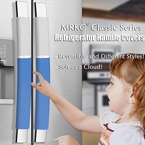 MRKG Refrigerator Door Handle Covers, Set of 5, Washable Without Fading, Keep Your Kitchen Appliance Clean from Smudges, Drips, Food Stains, Oil, 15.6X 5.6 inches, 6x3.5 inches (Blue, Grey) - Image 4