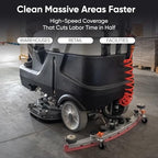 Battery Powered Ride-On Commercial Floor Scrubber Machine, 30" Brush, 39" Squeegee Width, 24 gal Solution Tank, 25 gal Recovery Tank, 5 hr Use 8 hr Charge, 180 RPM, 52,000 Sqft/H, Batteries Included - Image 3