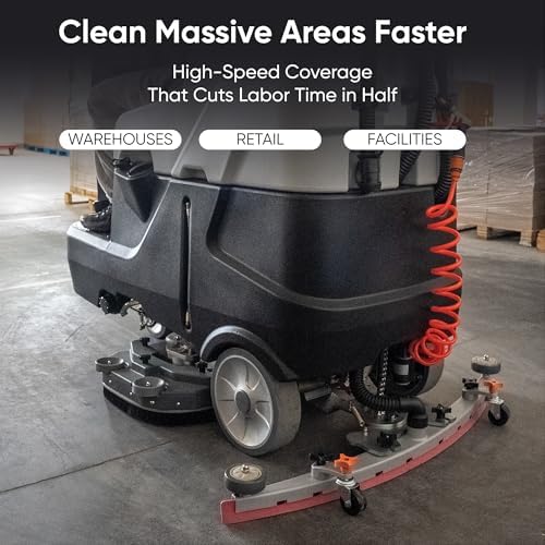 Battery Powered Ride-On Commercial Floor Scrubber Machine, 30" Brush, 39" Squeegee Width, 24 gal Solution Tank, 25 gal Recovery Tank, 5 hr Use 8 hr Charge, 180 RPM, 52,000 Sqft/H, Batteries Included - Image 3