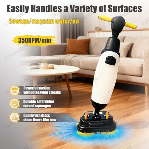 Compact Commercial Floor Scrubber,Multi Functional Floor Buffer Polisher Machine, with Dual Brushes Rotating Head 18 Inch Wide Path 350 RPM Ideal for Supermarkets(White) - Image 2