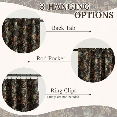 StangH Retro Black Floral 100% Blackout Curtains 96 Inches 2 Panels - Image 2