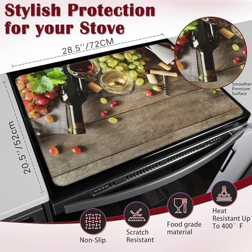 Electric Stove Top Cover Protector,Red Wine Grapes Glass Flat Top Stove Mat,Heat-Resistant Oven Induction Cooktop Mat for Ceramic Countertop Mats Dish Drying Mat - Image 2