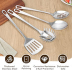 3 Pcs Stainless Steel Cooking Utensils Set, Heat Resistant Kitchen Utensils, Metal Kitchen Tools Include Solid & Slotted Spoon, Pasta Server, Ergonomic Handle, Dishwasher Safe, Easy to Clean, Silver - Image 3