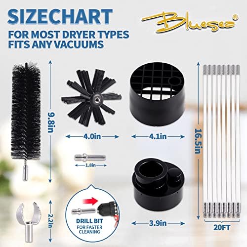 Bluesea 7 Pieces 20 Feet Dryer Vent Cleaner Kit, Reinforced Nylon Dryer Vent Cleaning Kit, Durable Dryer Vent Brush Vacuum Attachment with Flexible Lint Trap Brush, Vacuum & Dryer Adapters - Image 5
