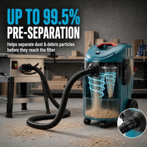 Dust Extractor, 9 Gallon 1400W 19KPA Wet Dry Vacuum Cleaner with Dual Cyclone Pre-Separator, HEPA Filter and 8.2 FT Anti-Static Hose for Wood Chips, Wood Shavings and Coarse Debris - Image 2