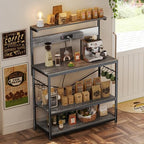 SUPERJARE Bakers Rack with Power Outlets, Microwave Stand, 39.4 X 14.3 Inch Larger Desktop, Kitchen Storage Rack with Adjustable Middle Shelf, 6 S-Shaped Hooks, Coffee Bar Stand, Grey - Image 4