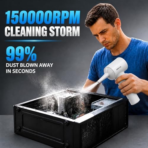 Computer Keyboard Cleaner Portable Vacuum and Compressed Air Duster White - Image 2