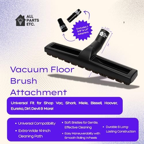 14” Vacuum Floor Brush Attachment for 1.25” Hoses – Includes 1 3/8” & 1.5” Adapters – Universal Fit for Shop Vac, Shark, Miele, Bissell, Hoover, Eureka, Dirt Devil & More - Image 3