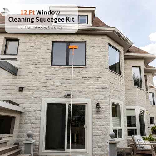 152'' Window Cleaning Kit, 2 in 1 Window Squeegee with Extension Poles, Window Cleaner Tools for Indoor/Outdoor High Window, Car, Glass - Image 2