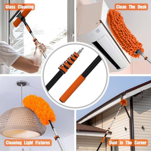 30FT Reach Duster Kit, Window Cleaning with 5-24FT Telescoping Extension Pole, High Ceiling Duster, Microfiber Feather Duster, Cobweb Duster, Window Squeegee, Feather Duster, Extendable Pole Kit - Image 6
