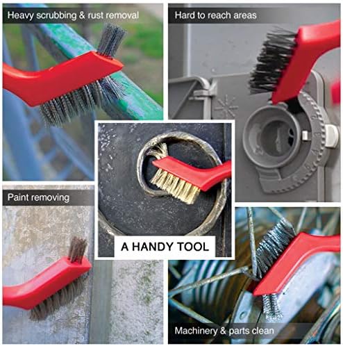 Wire Brush Set 3PCS - Nylon/Brass/Stainless Steel Bristles with Curved Handle Grip for Rust, Dirt & Paint Scrubbing with Deep Cleaning – 7 Inches (Red) - Image 6