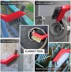 Wire Brush Set 3PCS - Nylon/Brass/Stainless Steel Bristles with Curved Handle Grip for Rust, Dirt & Paint Scrubbing with Deep Cleaning – 7 Inches (Red) - Image 6