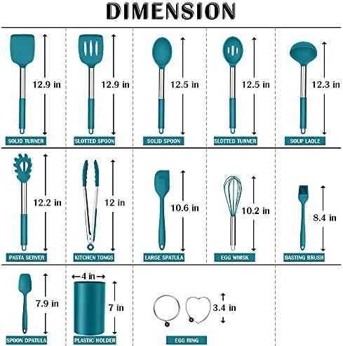 E-far Kitchen Utensils Set, 14-Piece Blue Silicone Cooking Utensils Set - Image 2