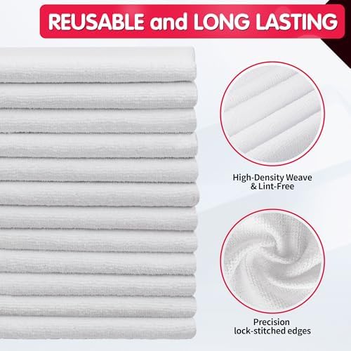 FIXSMITH White Microfiber Cleaning Cloth, Pack of 50, 16"X12" Cleaning Rags for Housekeeping and Kitchen, Reusable Shop Towels, Microfiber Towels for Cars, Lint Free, Scratch-Free, Highly Absorbent - Image 3