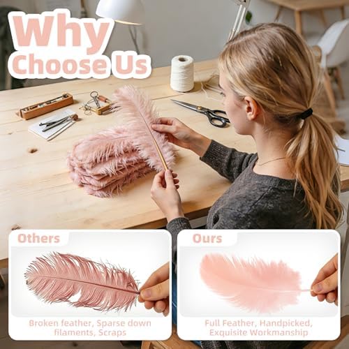 Pink Ostrich Feather Duster for Cleaning with Wooden Handle, 13.5 Inch - Image 2