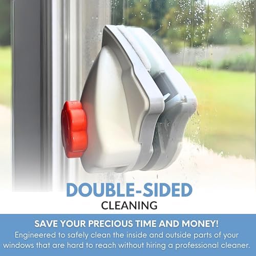 Adjustable Magnetic Window Cleaner Tool for Glass Thickness 0.1-1", Double-Sided Window Cleaning Tool for High Outside Windows and Apartments (Orange) - Image 2