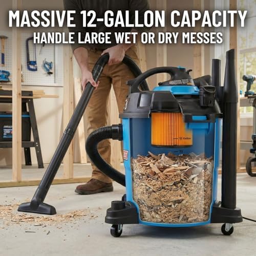 Channellock Wet/Dry Vacuum VBV1210.CL - 5.0 Peak HP Blower, Foam Filter - 12 Gallon - Image 4