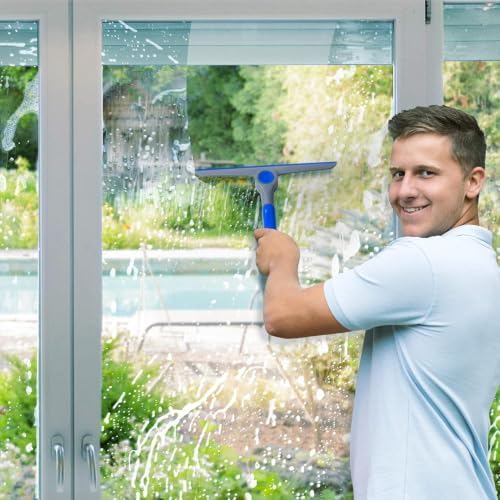 DSV Standard 10" Heavy Duty Blue, Grey Window Cleaning Squeegee, Handheld Squeegee for Glass Doors, Windows, Car Windshields & More - Image 2