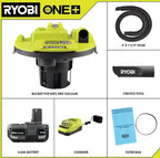 RYOBI ONE+ 18V Cordless 5 Gal. Wet/Dry Vacuum Kit with 1-1/4 in. Hose, Crevice Tool, 4.0 Ah Battery, and Charger - Image 2
