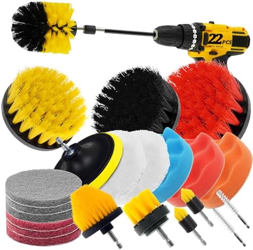 22 Pcs Drill Attachments Set, Scrub Pads & Sponge & Wire Brush, Power Scrubber with Extend Long Attachment, Drill Scrubber Brush Kit for Bathroom, Floor, Car, Grout by ETOUPA