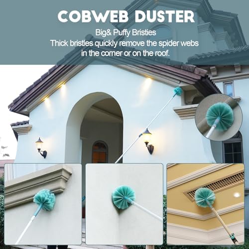 TelesPro 20 Foot High-Reach Duster Kit with 5-12FT Extendable Pole - High Ceiling Duster Cleaning Kit with Telescopic Pole,Cobweb Duster, Chenille Ceiling Fan Duster, Microfiber Feather Duster - Image 2
