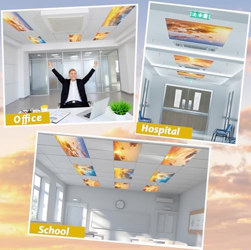 6 Pcs Fluorescent Light Covers with 60 Magnets Decorative for Classroom Ceiling Lights 4 x 2 Feet Magnetic Light Cover Filter Easy Install for Office Hospital Home Ceiling Supplies (Orange Sky) - Image 5