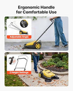 VEVOR Walk-Behind Hand Push Floor Sweeper, Manual Floor Sweeper Non-Electric with 25.6" Sweeping Width, 5 Gallons Waste Container & Adjustable Folding Handle for Yards Walkways Patios Garages - Yellow - Image 6