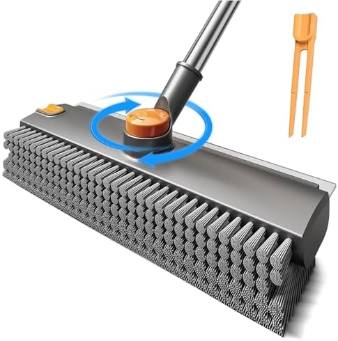 3-in-1 Floor Scrub Brush with Long Handle, Scrape and Heavy-Duty Stiff Bristle Floor Scrubber Brush with Squeegee and Tweezer for Cleaning Tile Kitchen Wall Deck Bathroom Patio Garage by Unknown