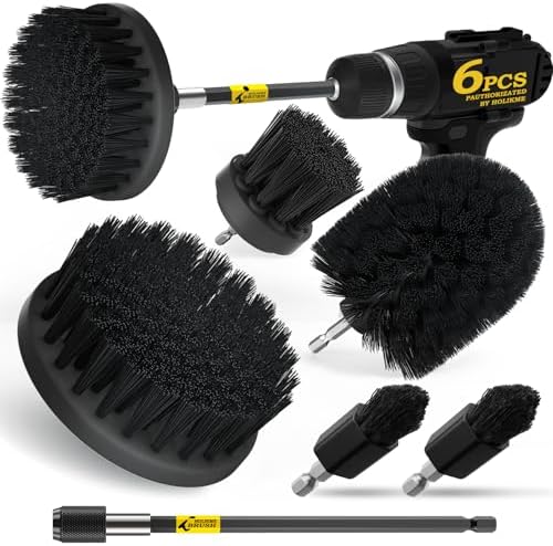 Holikme 6Pack Drill Brush Power Scrubber Cleaning Brush Extended Long Attachment Set All Purpose Drill Scrub Brushes Kit for Grout, Floor, Tub, Shower, Tile, Bathroom Black by Holikme