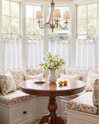 jinchan Linen Tier Curtains, Tab Top, 26x24, 2 Panels, Beige White - Image 2