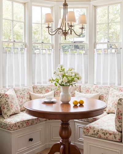 jinchan Linen Tier Curtains, Tab Top, 26x24, 2 Panels, Beige White - Image 2