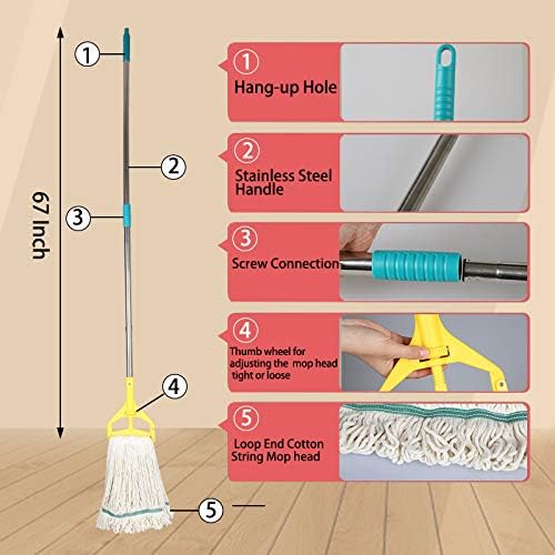 OFO Loop-End String Wet Mop, Heavy Duty Commercial Industrial Dust Mop , 67inch Stainless Steel Pole ,2- Pack - Image 2