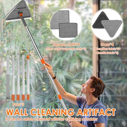 Wall Mop with Long Handle, 80 inches Upgraded Telescopic Wall Cleaning Mop for Dry Wet Use, Multipurpose 180 Degree Collapsible Baseboard Cleaner Tool for Cleaning Window Cabinet - Image 4