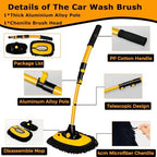 WillingHeart 15° Curved Car Wash Brush with Long Handle 43" Extension Pole RV Truck Microfiber Cleaning Mop Auto SUV Wheel Boat Exterior Interior Detailing 2 in 1 Carwash Duster Not Hurt Paint, Yellow - Image 3