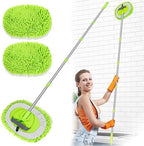 2 in 1 Lightweight Wall Cleaner Mop with Long Handle 75" 190cm Ceiling Duster Lint-Free Chenille Fiber Mop for Kitchen Baseboard Floor Glass Window Roof Cleaning Washer Scrubber Brush Tool Wet Dry Use by WillingHeart