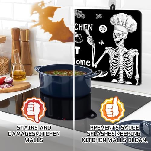 Fun Skull Stove Covers for Electric Stove, Skull Chef Stove Top Covers Black Heat Resist Gas Stove Mats Seasonal Kitchen Decor Stove Mat Chef Gift Skeleton Cooktop Protector Oven Pad for Halloween - Image 4