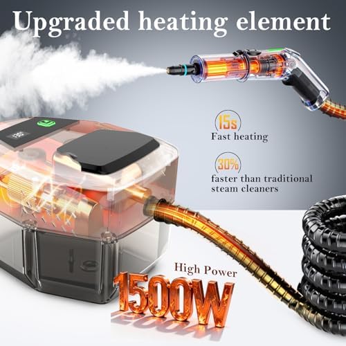 Steam Cleaner, 3-Level Adjustable Handle, 15s Heat-Up, Steamer for Cleaning With 1.8L Large Tank, Dry Burn Protection, Handheld Steam Cleaner for Home, Bathroom, Tile, Grout,Car with 12pcs Accessories - Image 2