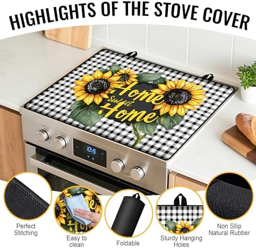 Stove Top Cover for Electric Stove,Glass Stove Top Cover, Heat Resistant Glass Cooktop Cover, Stovetop Protector, Kitchen Decor, Dish Drying Mats Cover for Ceramic Washer Top 28.5x20.5 inch - Image 3