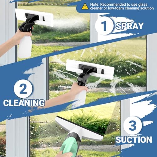 Kiato Window Vacuum Squeegee Cordless, Electric Window Vac, Rechargeable Window Cleaner with Spray Bottle, for Cleaning Windows, Mirrors, Glass, 2200mA, WC10 - Image 2