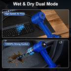 Vinid Handheld Car Vacuum Cleaner, 12000Pa Cordless Wet/Dry Vacuum & Air Blower, with Safety Hammer & Seatbelt Cutter, 80W 6000mAh Battery, HEPA Filter, Type-C Charging for Car Home Emergency, Blue - Image 2